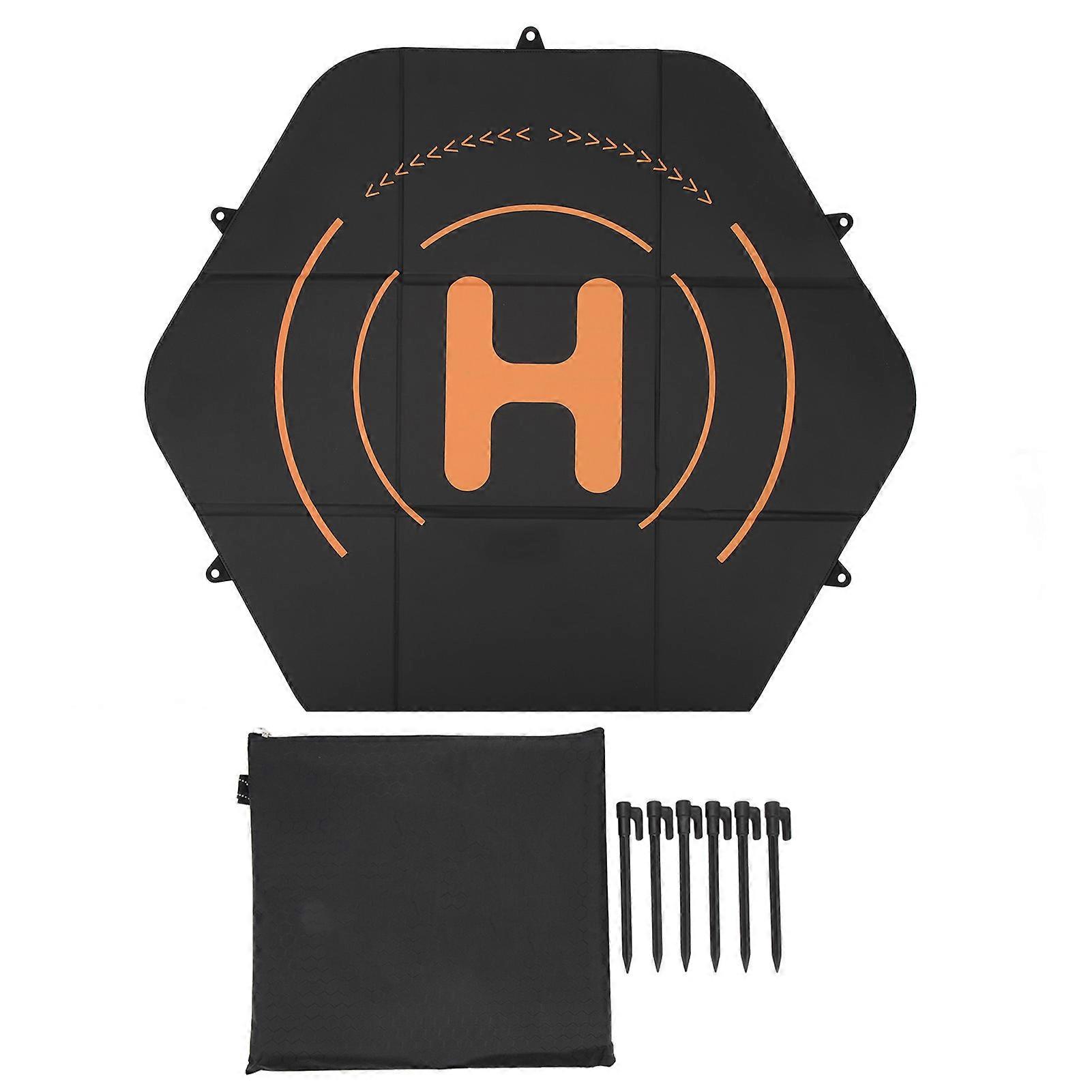 Drone Landing Pad 80cm Leather Silicone Double Sided Waterproof Hexagon Fast Fold Drone Landing Protector Mat for Mavic 3 Pro Black