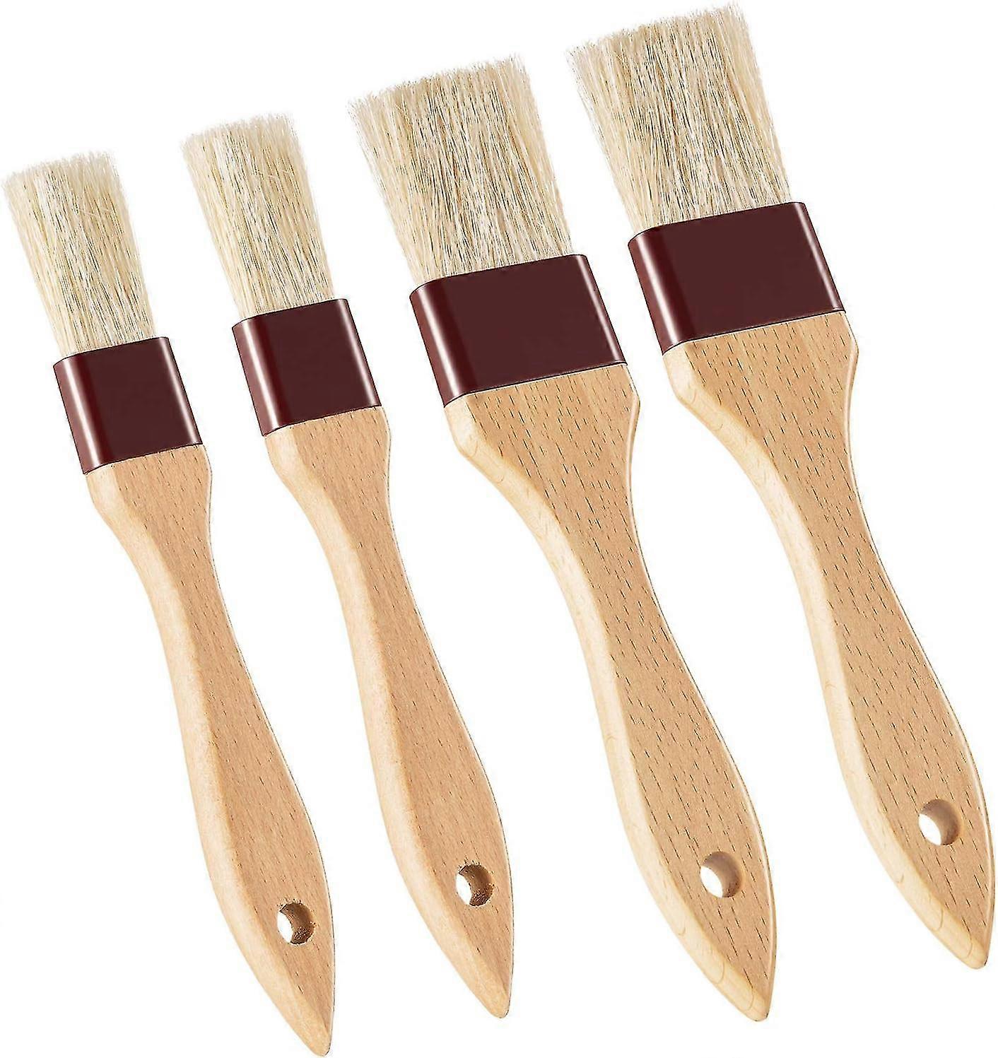 4 Pieces Pastry Brushes Basting Oil Brush With Boar Bristles And Beech Hardwood Handles Barbecue Oil Brush For Spreading Butter Cooking Baking Brush (