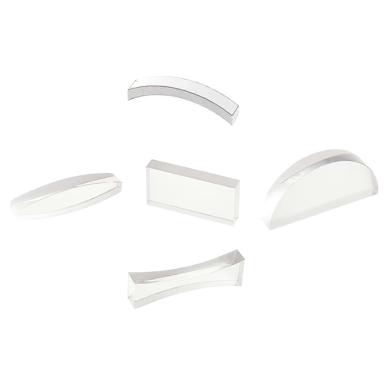 5 Pcs Physical Optical Experiment Set Acrylic Lens and Prism All Faces Fully Polished for Lab Supplies Physics Teaching (Double Concave Double Convex