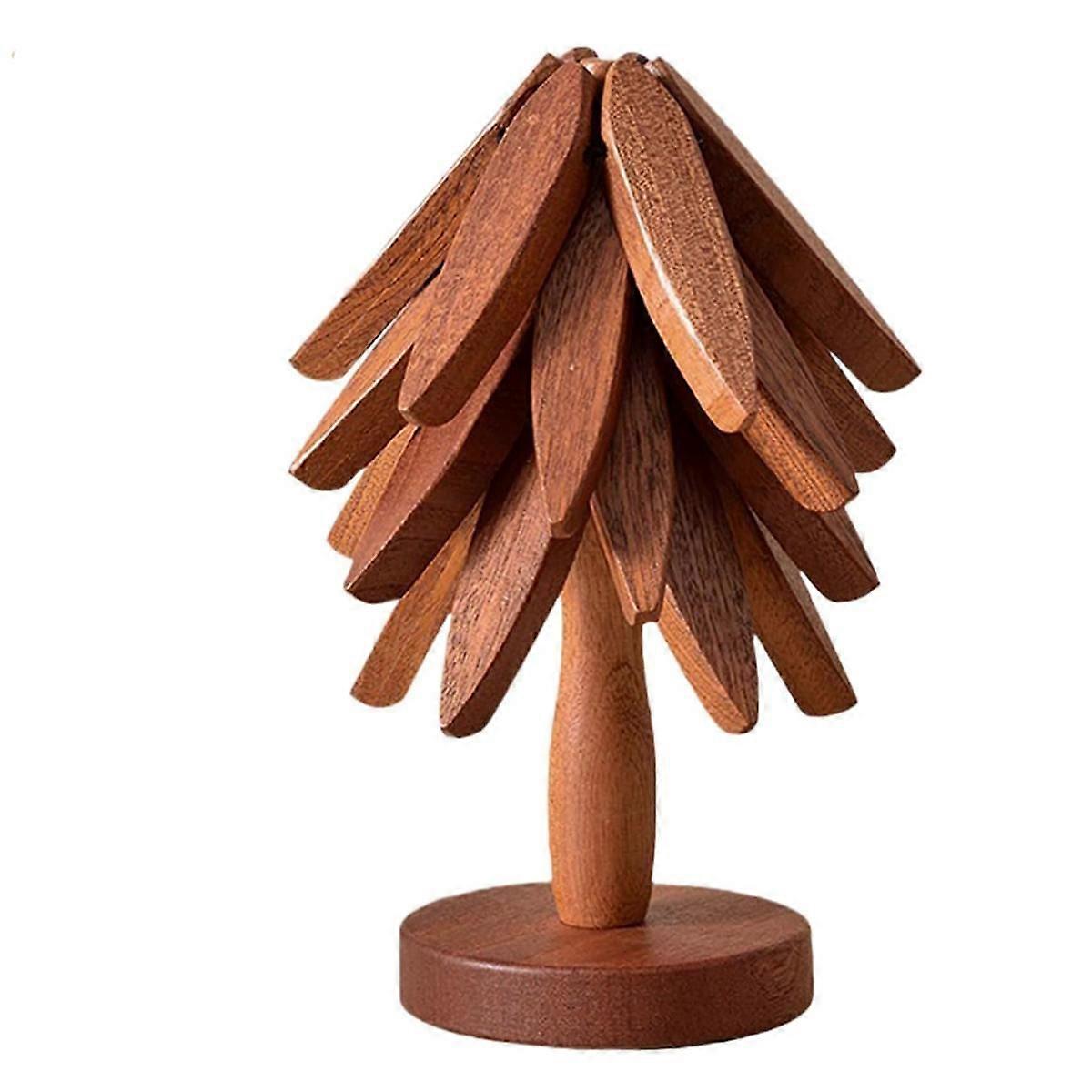 Wooden Trivets for Hot Dishes,Tree Shape Trivet Set,4 Wooden Trivets + 1 Stand Stored for Teapot Ho