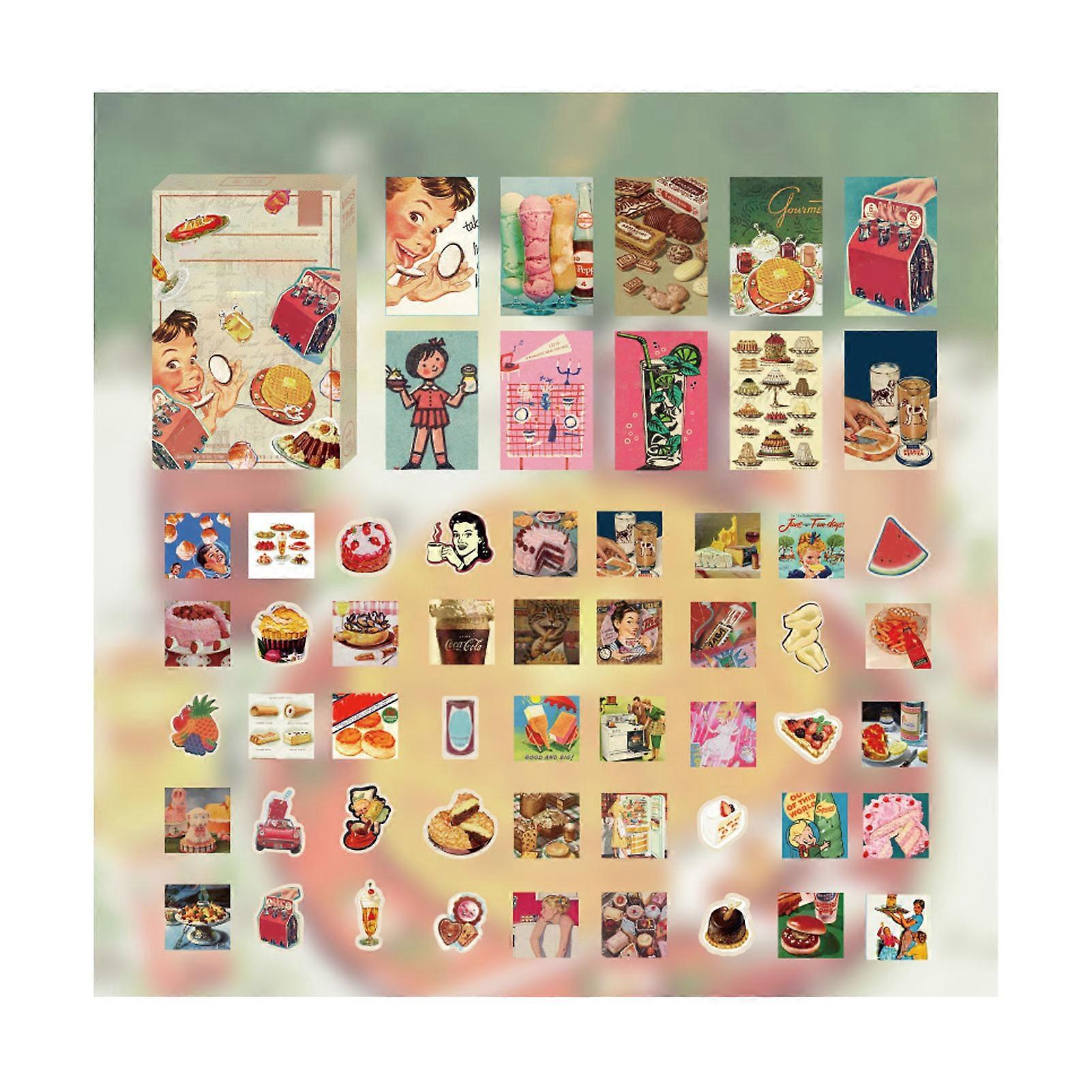 55pcs Food Scrapbooking Sticker DIY Rich Patterns Vintage Cute Snacks Stickers Planner Stickers Decal for Notebooks
