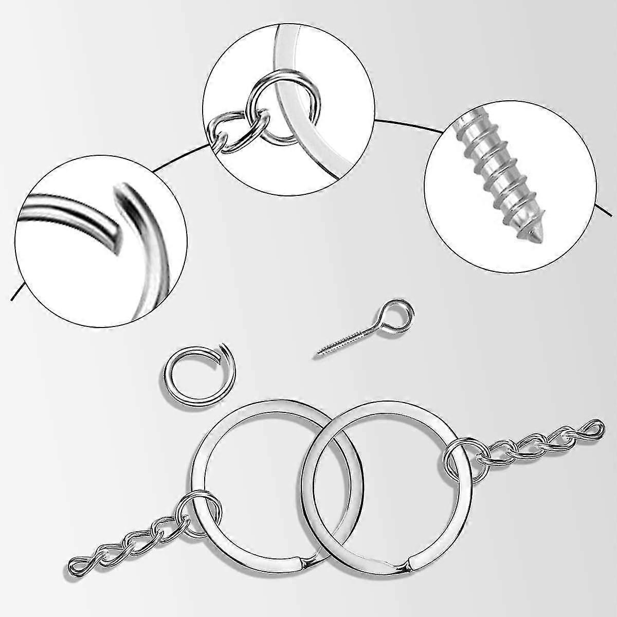 300 Pcs Keychain Rings With Chain Screw, 100pcs Flat Metal Key Rings With Chains 100pcs Jump Rings And 100pcs Screw Eye Pins Bulk For Crafts Making Je