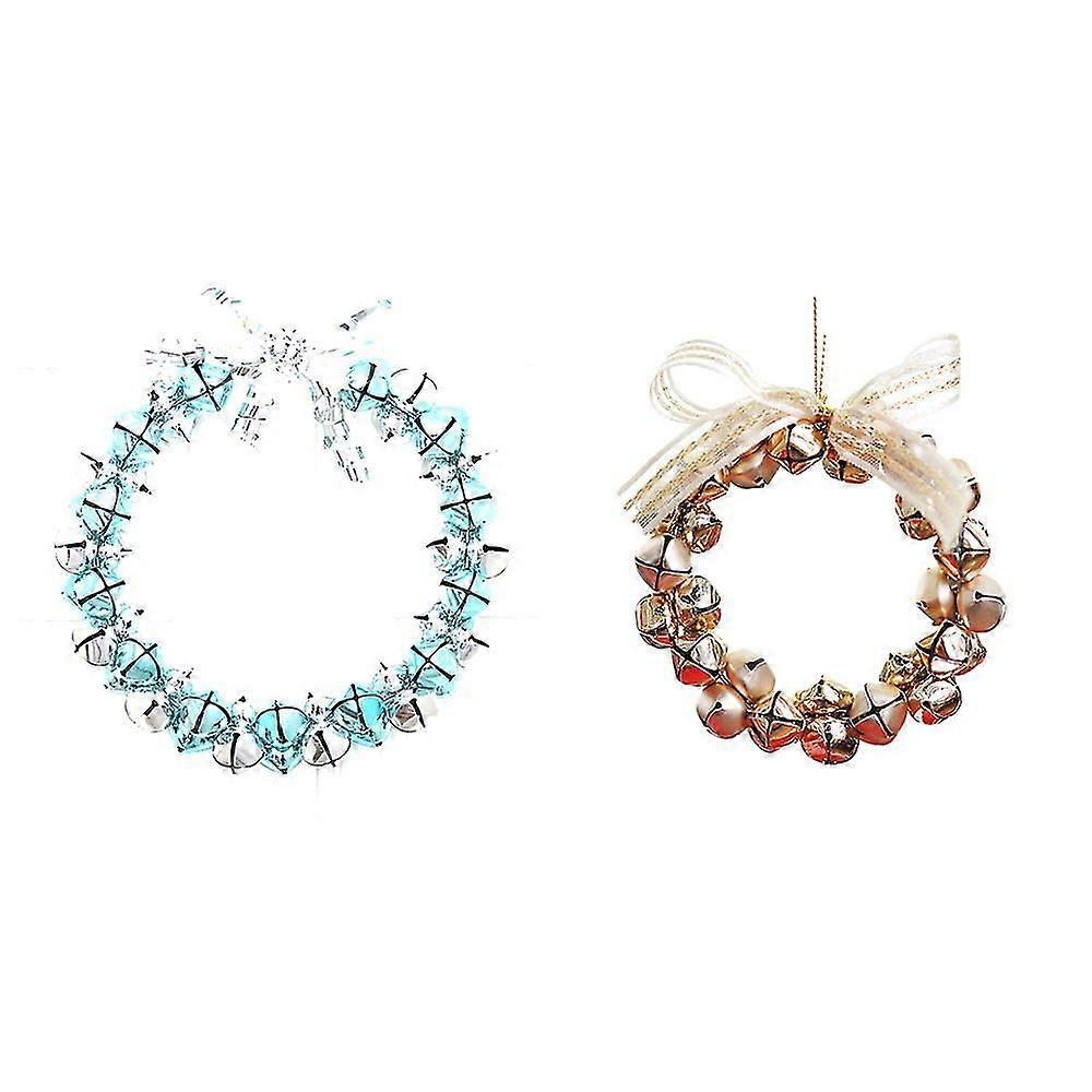 2pcs Creative Christmas Wreath Wrought Iron Christmas Bell String Pendant Christmas Decorations