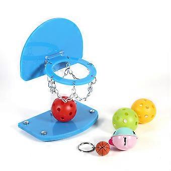 Parrot Chew Training Toy Budgie Cockatiel Basketball Hoop Prop Pet Product With Balls Blue L