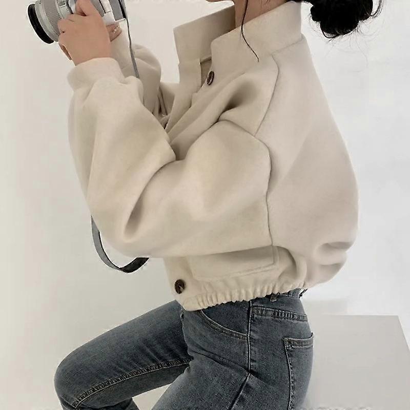 Korean autumn and winter stand up collar niche short style lazy style loose casual woolen coat for women
