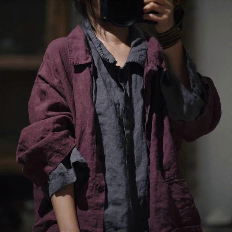 Johnature פשתן וינטאג' דפוס צווארון הצעת מיטה נשים חולצות שרוול מלא אביב משוחרר רטרו מזדמן חולצות רופפות