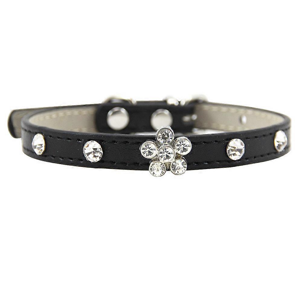 Collar, Rhinestone, Puppy, Adjustable, Black, XS
