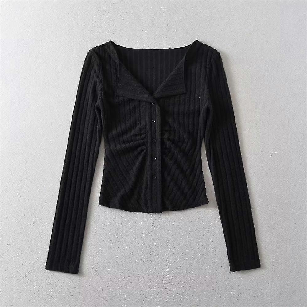 Spring and Autumn Women's Casual Single-Breasted Solid Color Knitted Cardigan