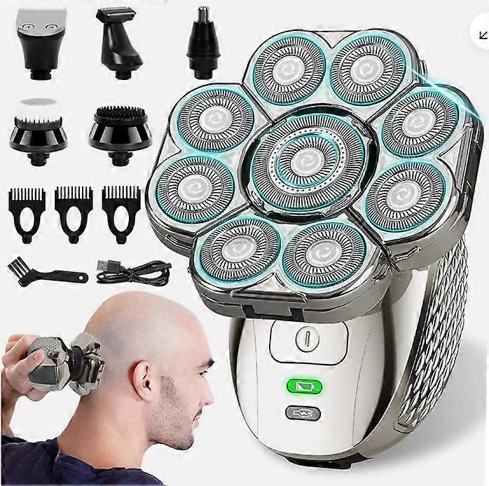 9D Bald Head Shavers 6 in1 Electric Shaver Cordless Wet Dry Rotary Razor for Men