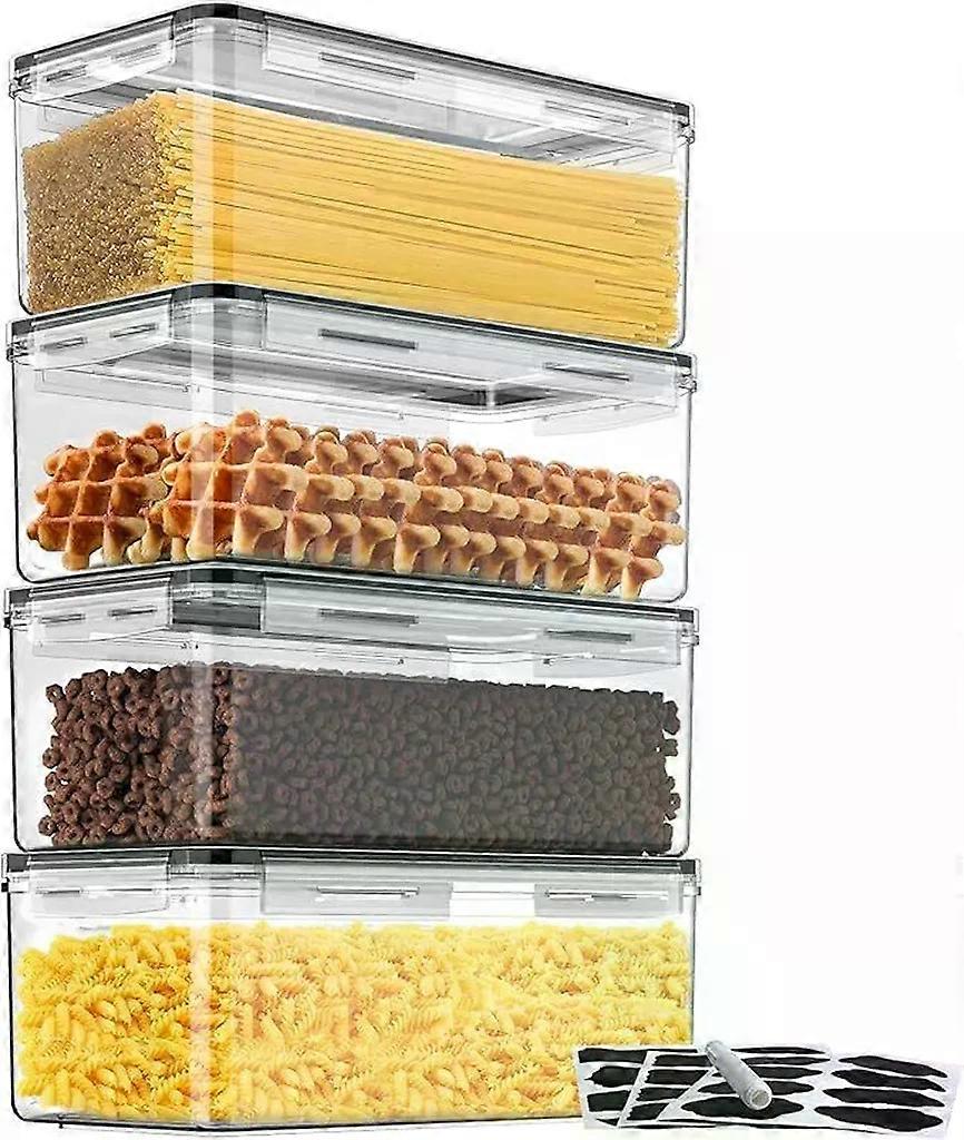 3.2L storage jars with lids, airtight, set of 4 with chalk markers and labels, BPA-free plastic, ideal for pasta, muesli, cornflakes and more.