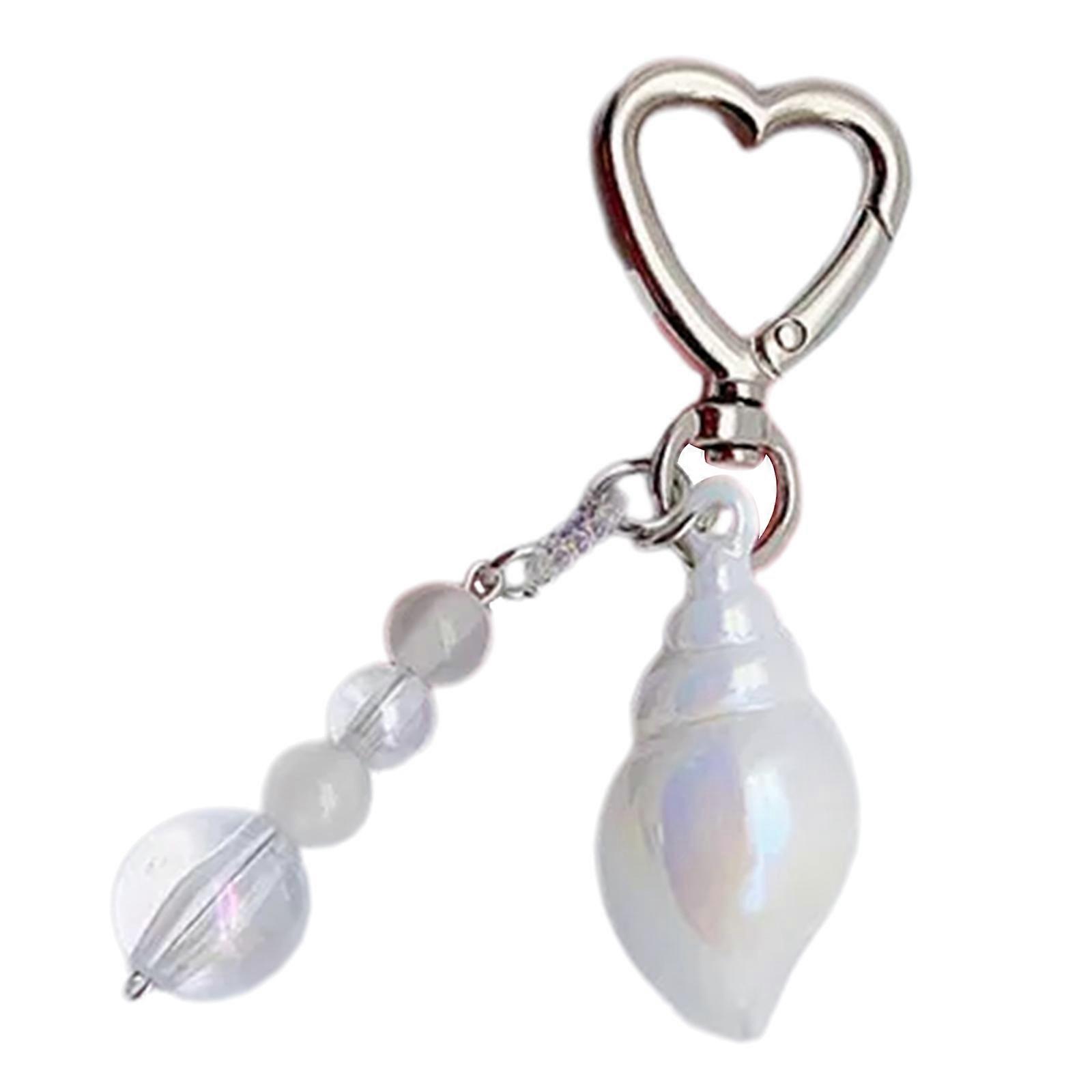 Elegant Bead Conch Keychain Decoration Creative Keyring Cartoon Key Charm Pendant Suitable Gift for Any Event White