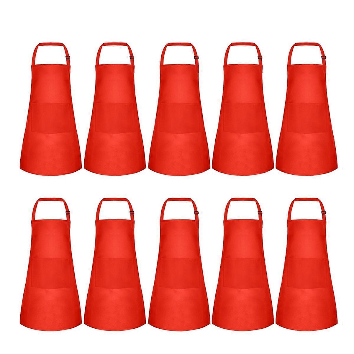 10 Pack Kids Apron Adjustable Children Apron with 2 Pockets Red