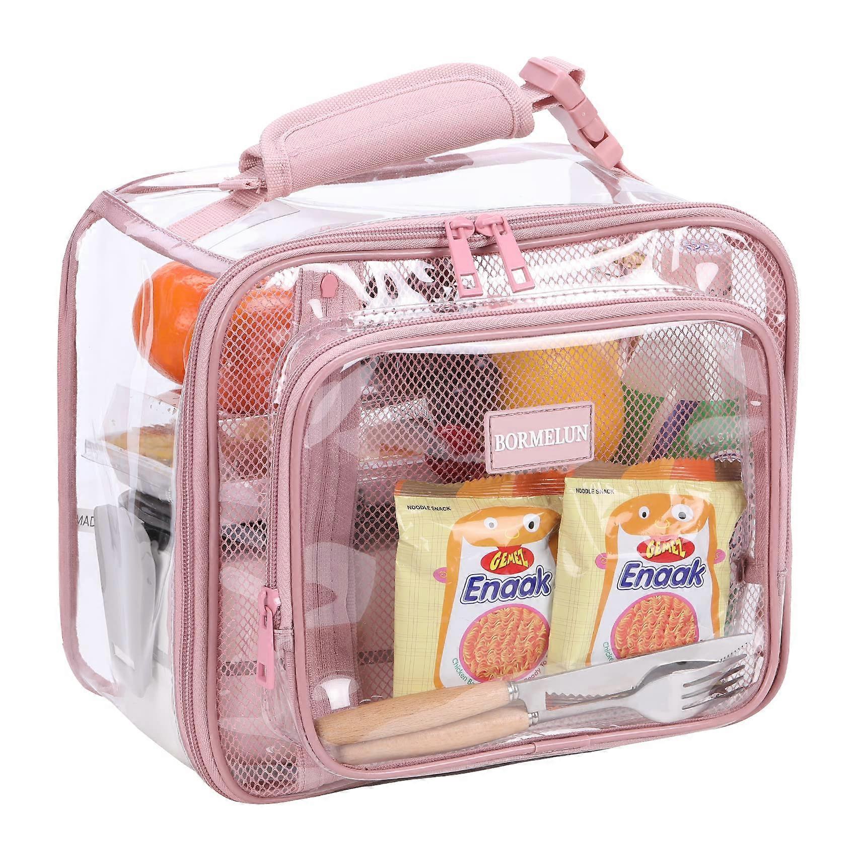Large Pink Clear Lunch Tote Bag with Handle, Insulated, Waterproof, Spacious Cooler for Work and School