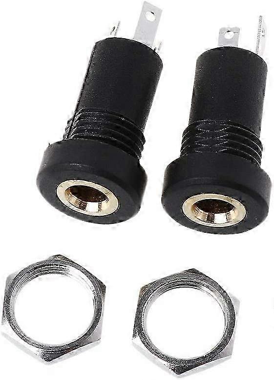 2X 3.5MM Jack Socket Black Stereo Jack Panel Mount Solder Connector Terminals with Nuts hwy