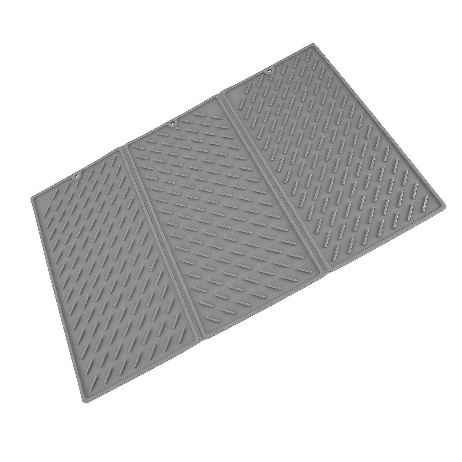 3 Fold Counter Foldable Drying Mat Silicone Fast Drying Waterproof Reusable Drying Kitchen Mat for Kitchen Bathroom Grey 