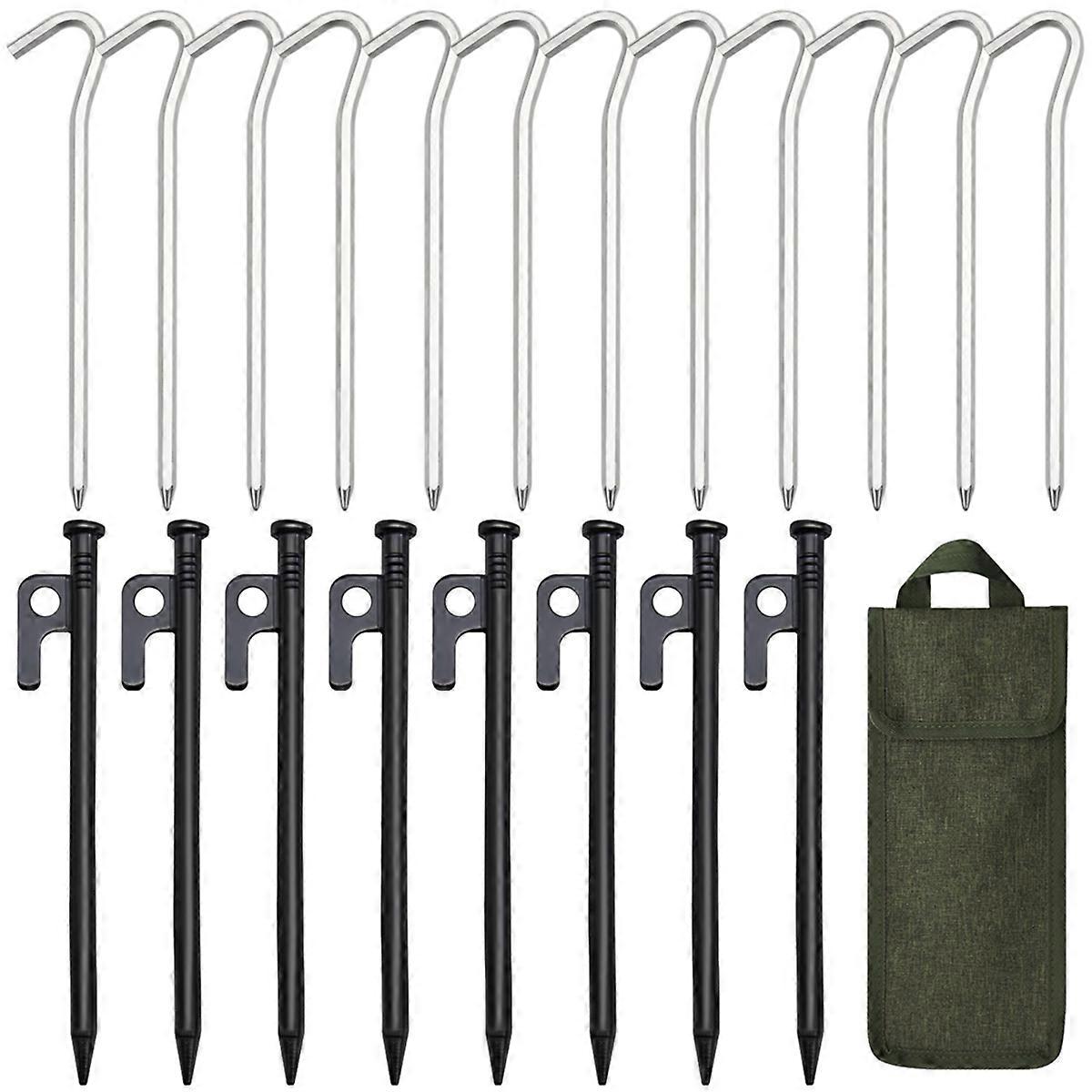 Tent Stakes, 8Pcs Steel Tent Stakes + 12Pcs Aluminum Tent Stakes Kit