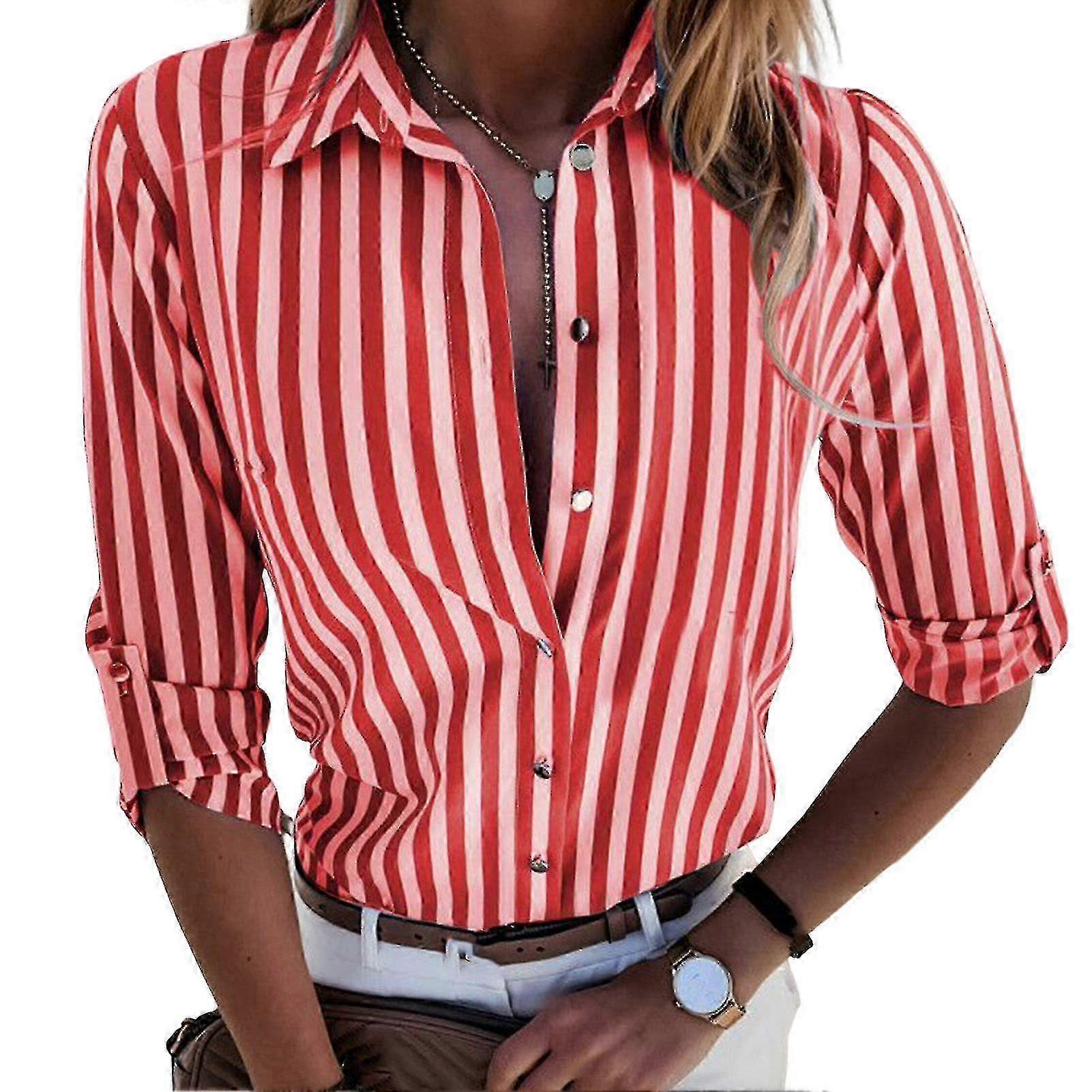 Blouse classique rayée à manches longues pour femmes