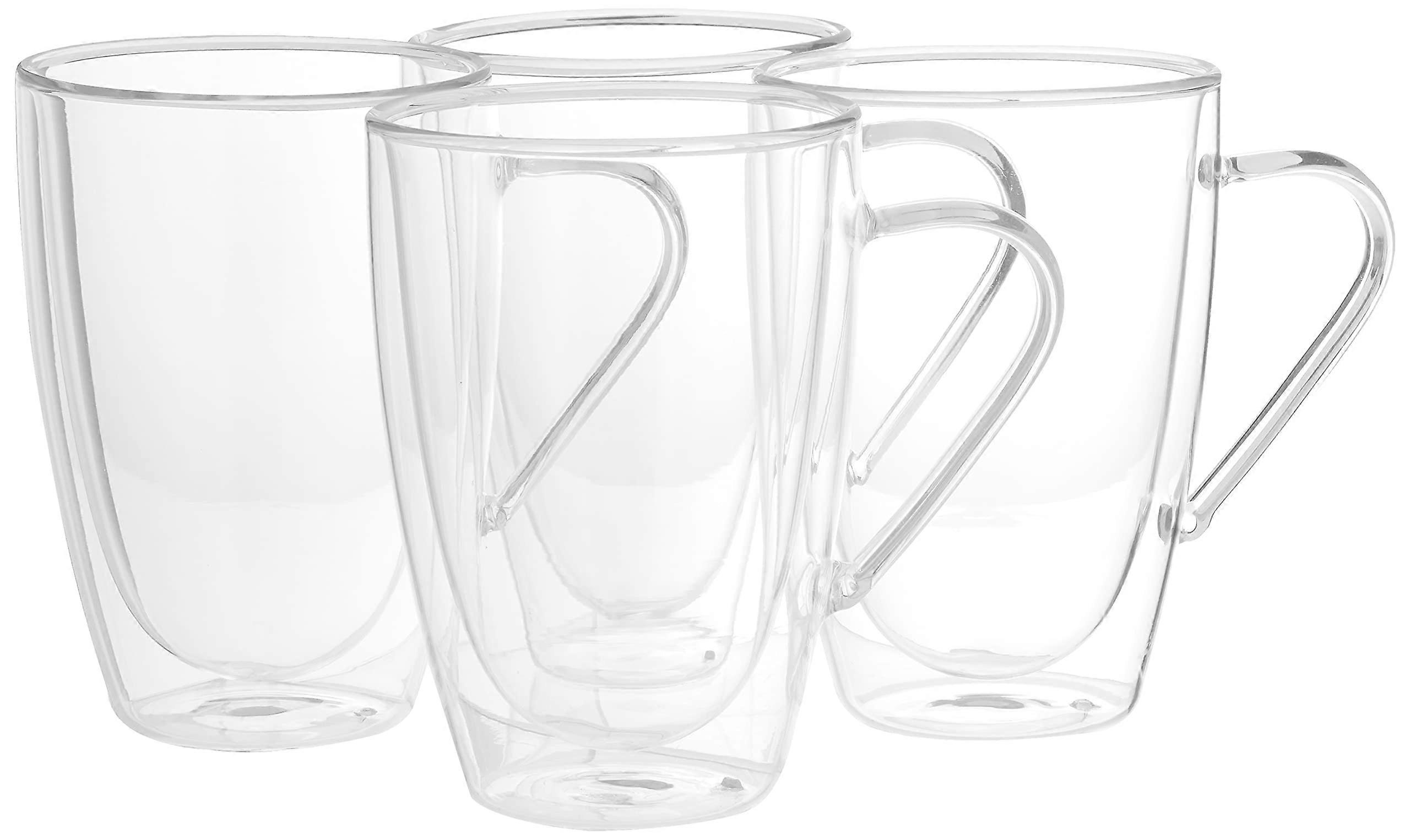 Insulated Transparent Coffee Mugs Set of 4, 435ml Glass Cappuccino Cups, Durable and Stylish Design