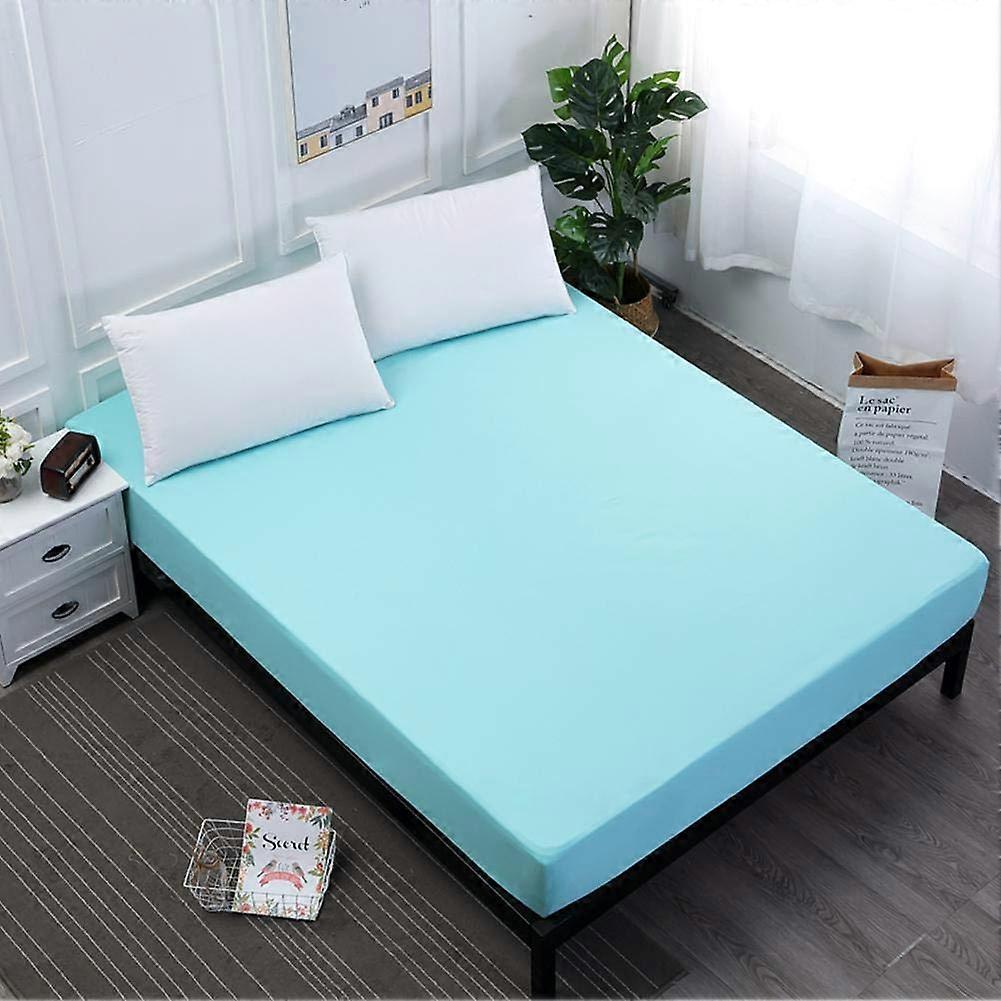 Waterproof California King Bed Protector Solid Blue Fitted Sheet 18-Inch Deep Pocket