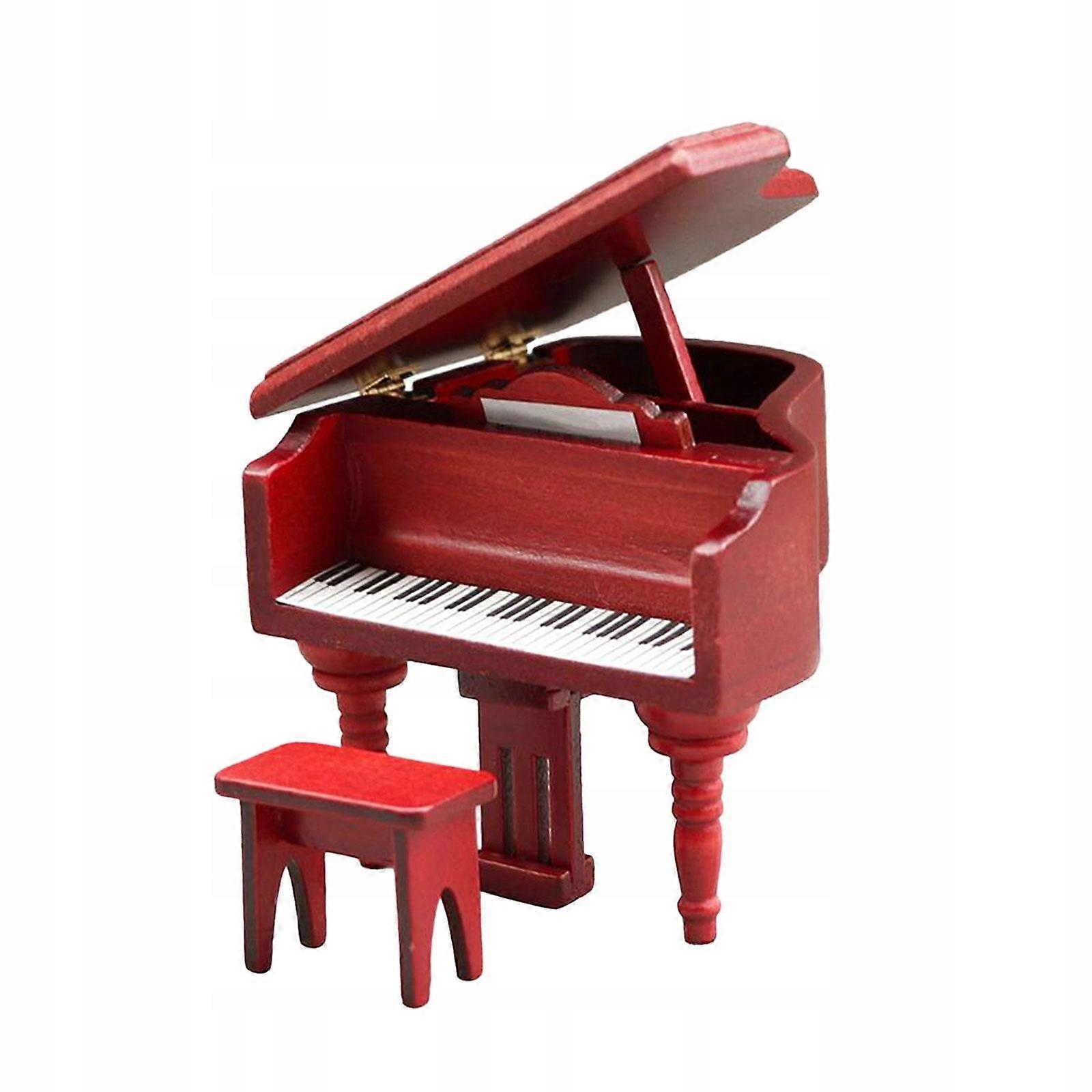 Holzklavier mit rotem Elegan-Hocker