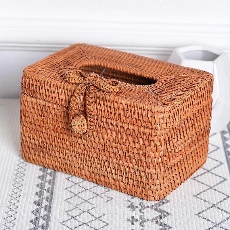 ZJH01 Bow Restaurant Desktop Rattan Braided Tissue Storage Box Case