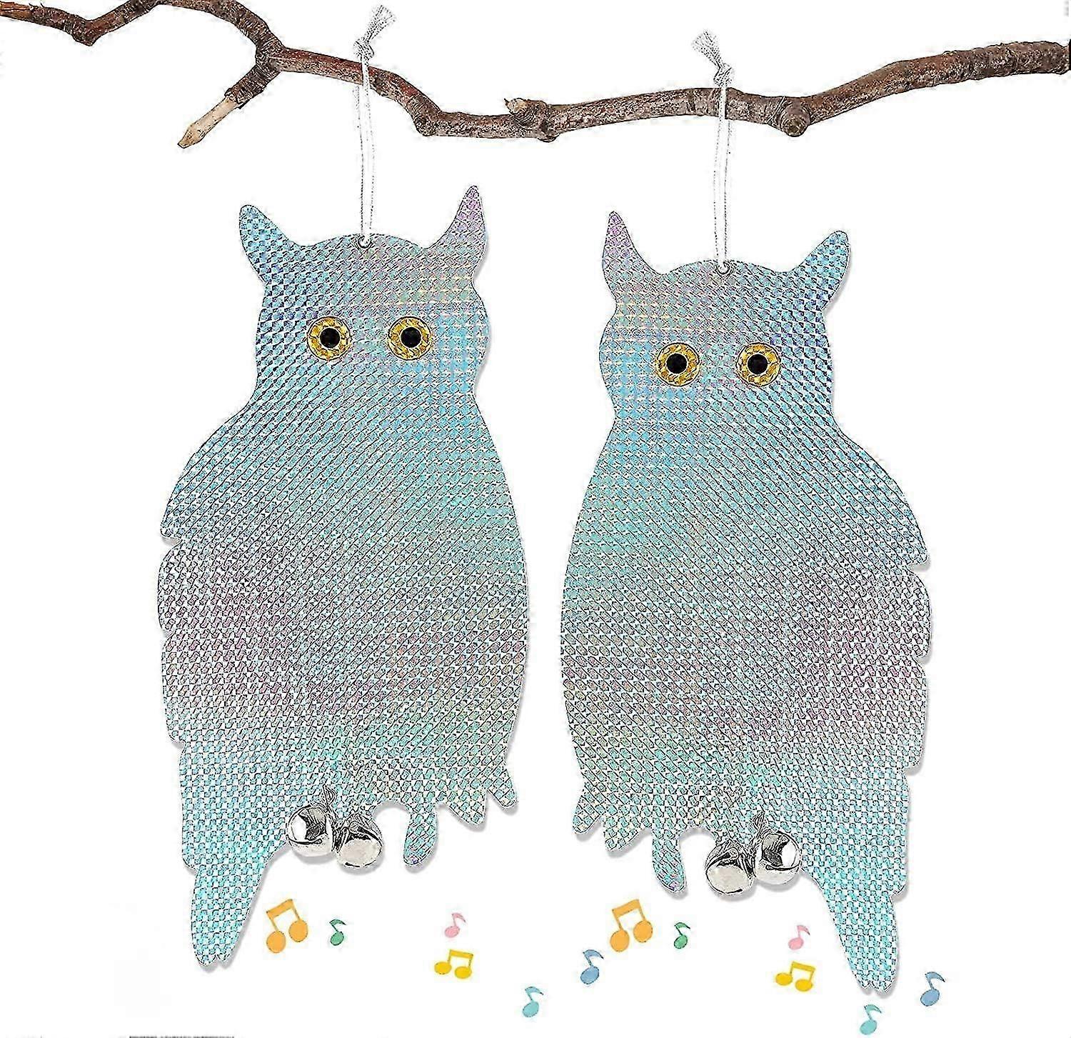Bird Scarer Repellent Owl Shape Reflective Luminous, Pack of 2 Anti Pigeon with Anti Bird Bell