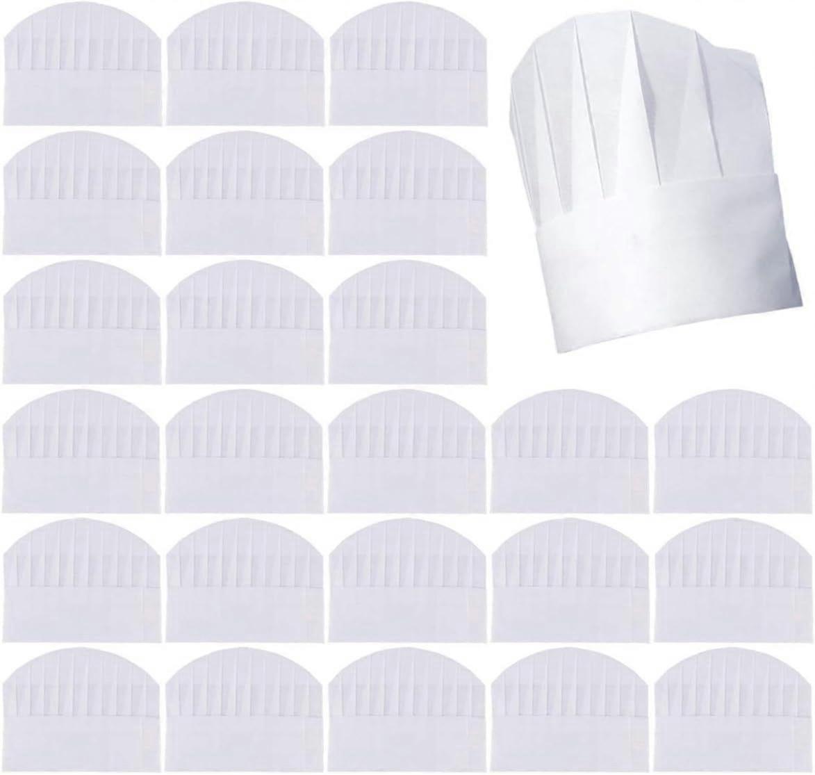 قبعات شيف أطفال جديدة عالية الجودة 50 عبوة يمكن التخلص منها 8 بوصة قبعات الشيف الورقية ، أبيض