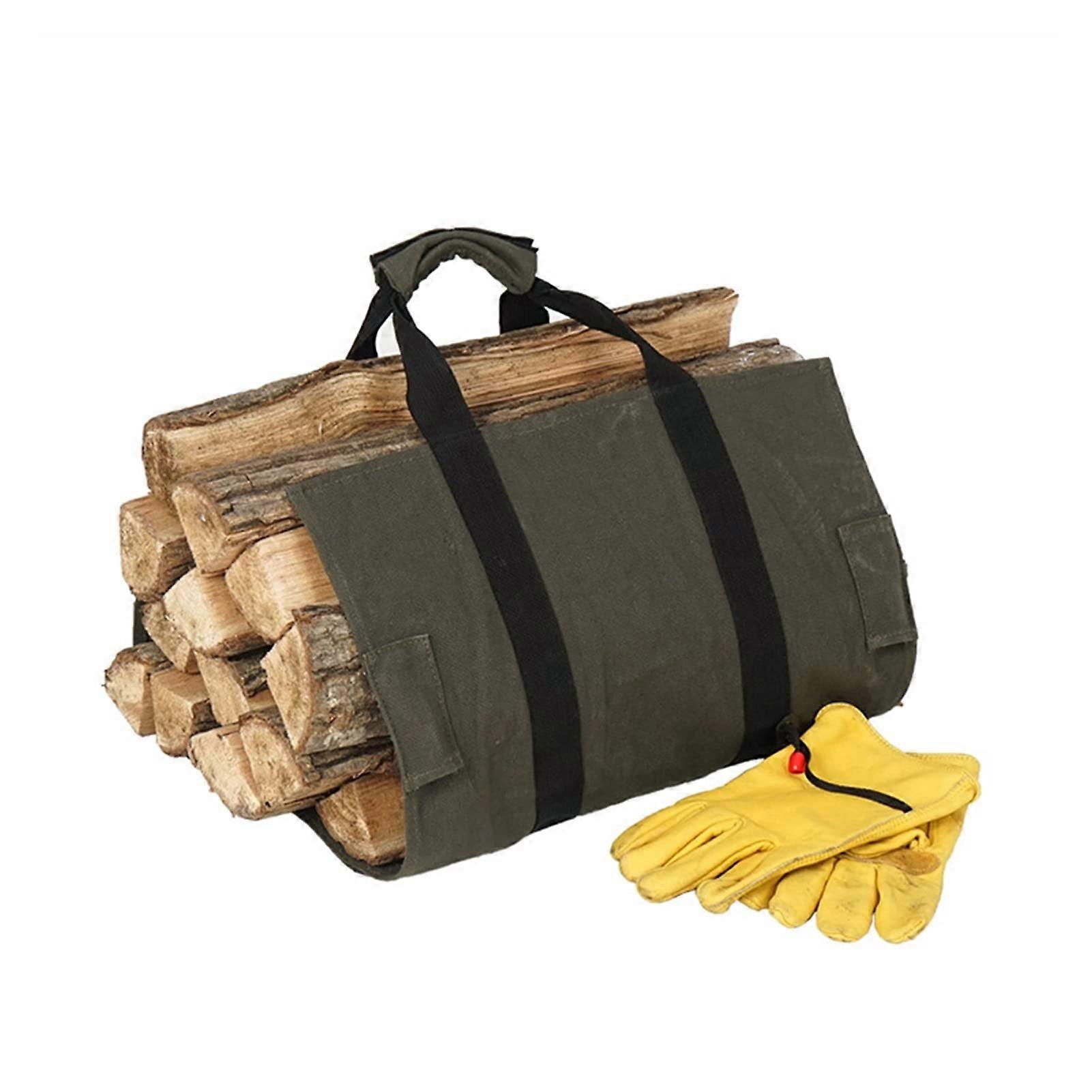 Firewood Carrier Bag – Durable Canvas Wood Storage Tote for Camping, Folding Log Holder, Large Firewood Basket