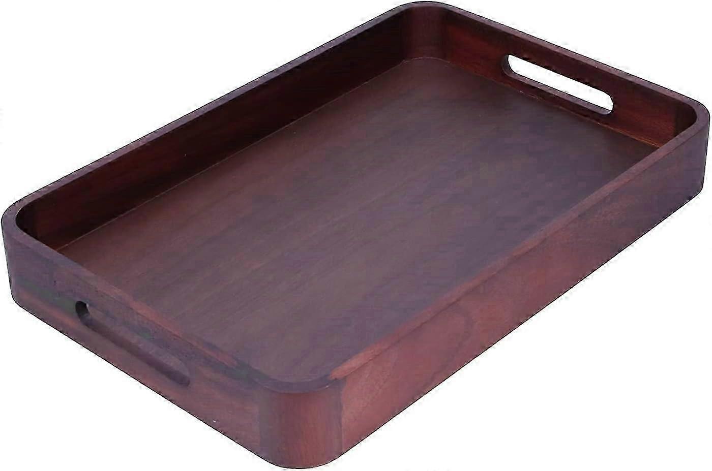 Wooden Serving Tray, Rectangular Serving Tray Made of Walnut Wood Stylish Decorative Tray with Handles for