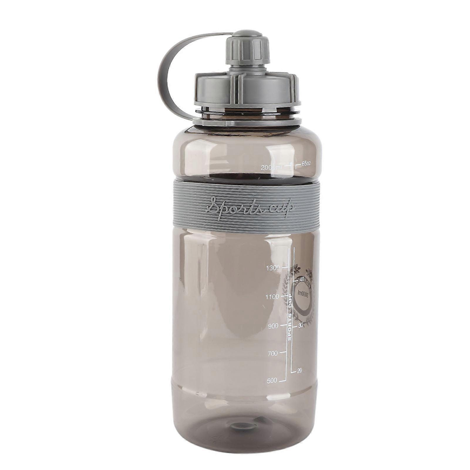 Portable Sports Water Bottle Large Capacity Plastic with Straw Outdoor Fitness Water Storage Bottle Gray 2L