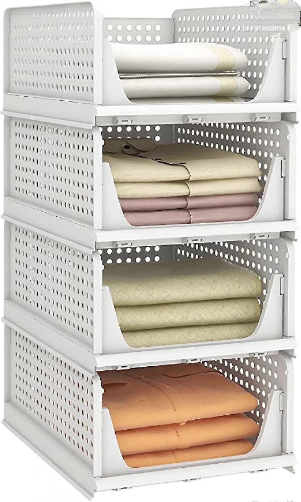 Stackable Plastic Storage Basket, Drawer Shelf Storage Container for Wardrobe Cupboard Kitchen Bathroom Office