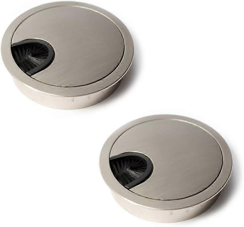 set of 2 brushed steel 80 mm, cable grommets, cable grommets, cable grommets with brush, for desks, tables and worktops