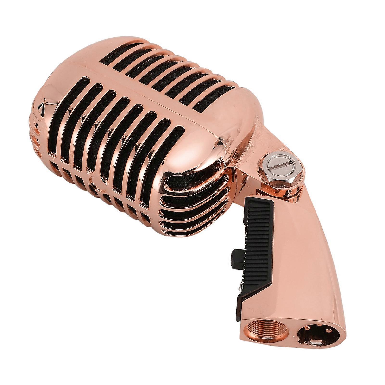 Vintage Zinc Alloy Microphone, Self-Tension Rotating Stand, Retro Dynamic Vocal Microphone for KTV, Rose Gold