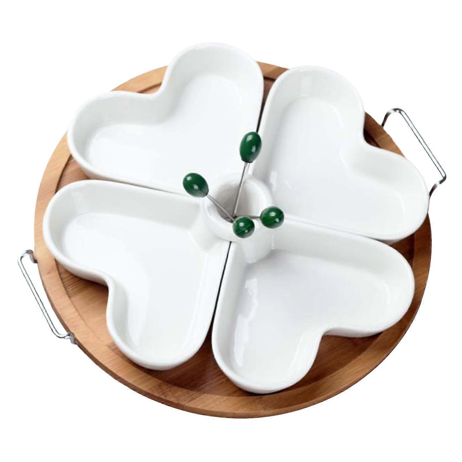 Divided Serving Platter Ceramic Fruit Bowl Portable Creative Dip Serving Dish 4