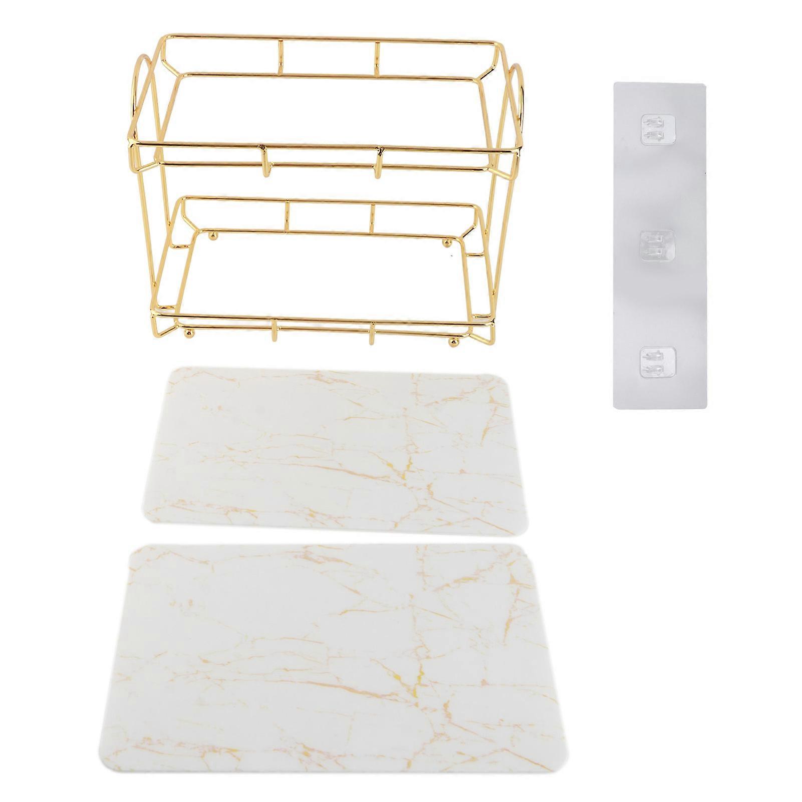 Gold and White 2-Tier Bathroom Storage Shelf Makeup Organizer Shelf Humanized Structure Non-Slip Countertop Organizer Size L