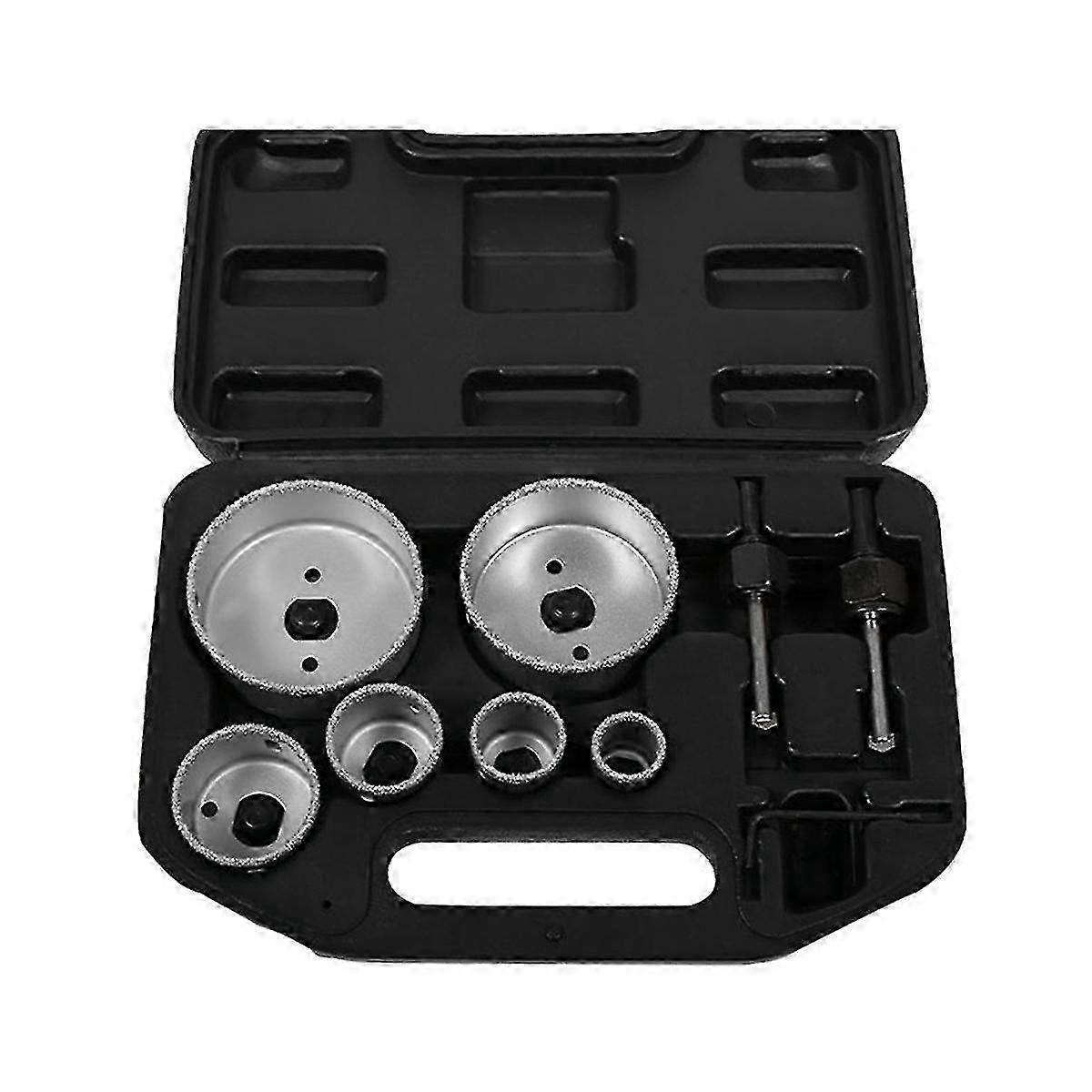 9-Piece Carbide Particle Hole Saw Set for Cutting Ceramic Tiles, Includes Hole Opener and Reaming Tools Compatible with Various Brands