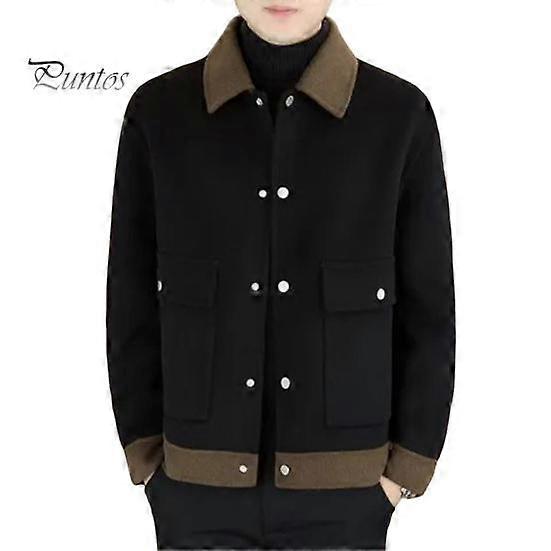 Woolen Coat with Lapel Single-Breasted Design Color-Blocked Style Jacket with Pockets Autumn Winter Men Outerwear