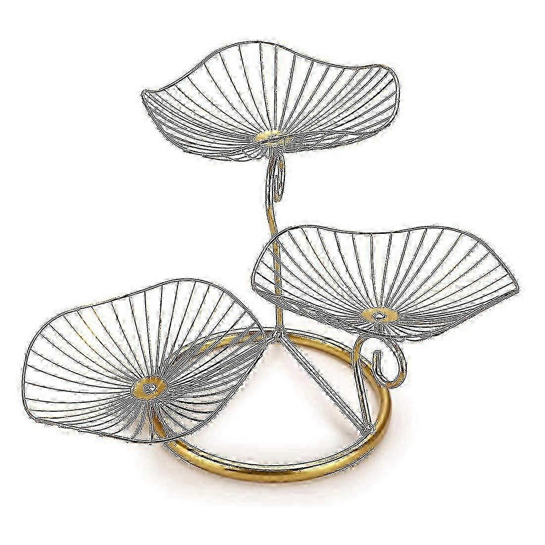 ゴールド仕上げの装飾的な3段鉄製フルーツボウルスタンド - フルーツのディスプレイと保管に最適