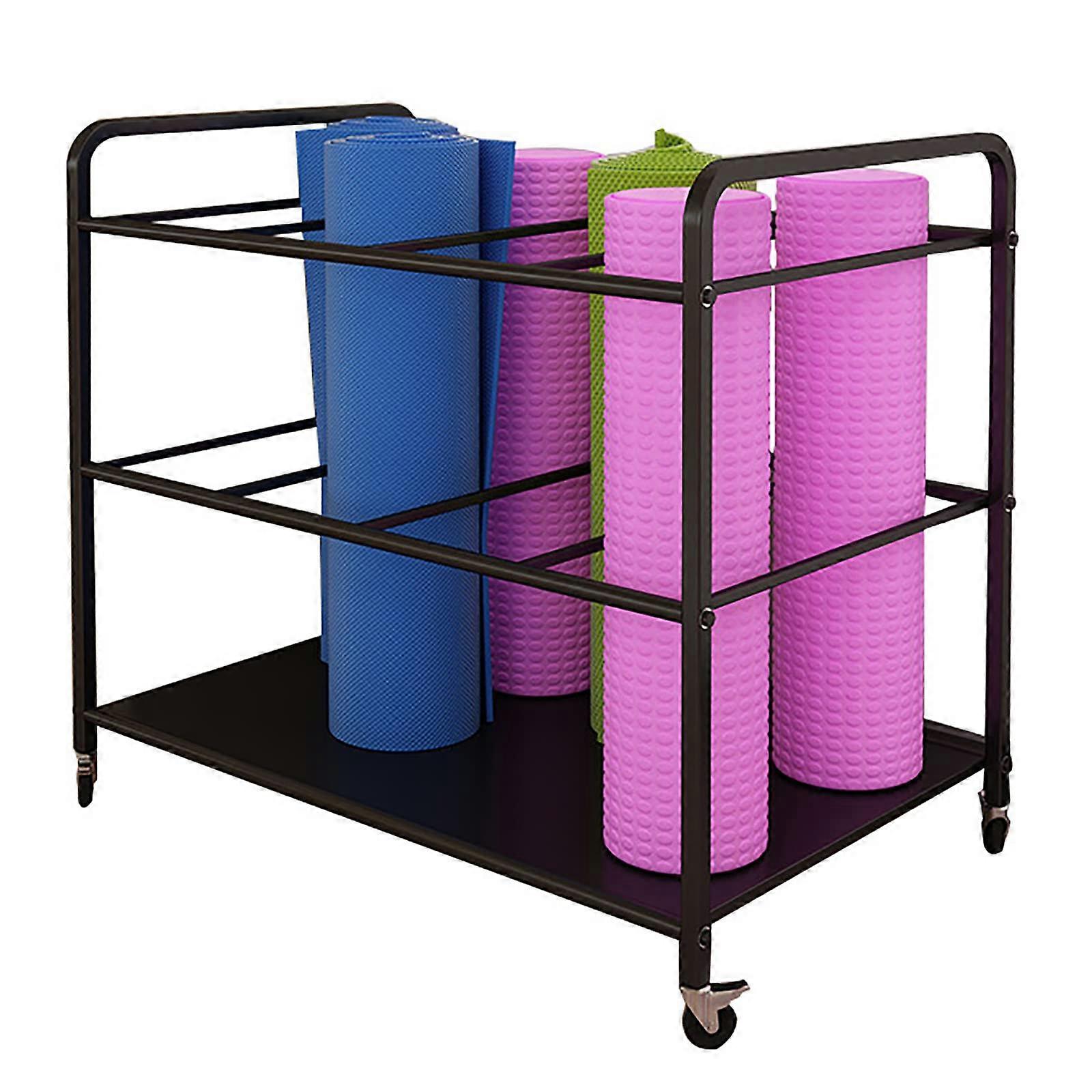 Yoga Mat Storage Rack with Wheels Organiser for Foam Rollers and Fitness Equipment Metal Rolling Cart for Home Gym