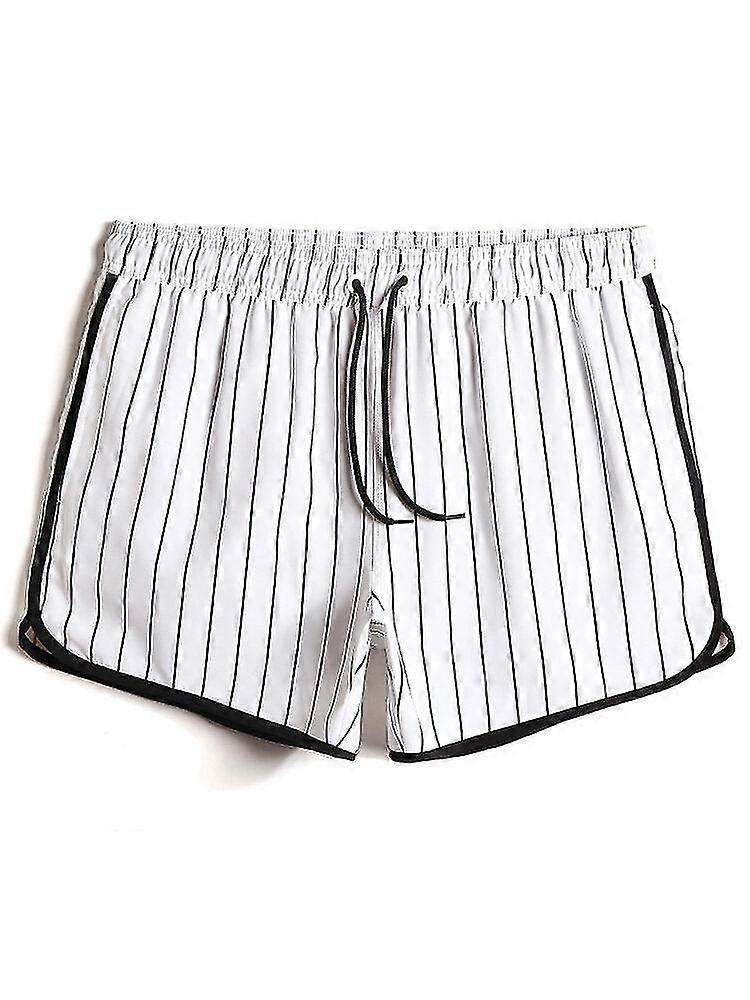 Men's Quick-drying Striped Beach Shorts Featuring Drawstring and Contrast Binding Suitable for All Beach Activities