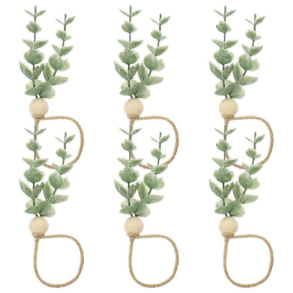 Greenery Napkin Rings Set Eucalyptus Leaf Napkin Rings And Wood Material Family Reunion Table Decoration 6Pcs
