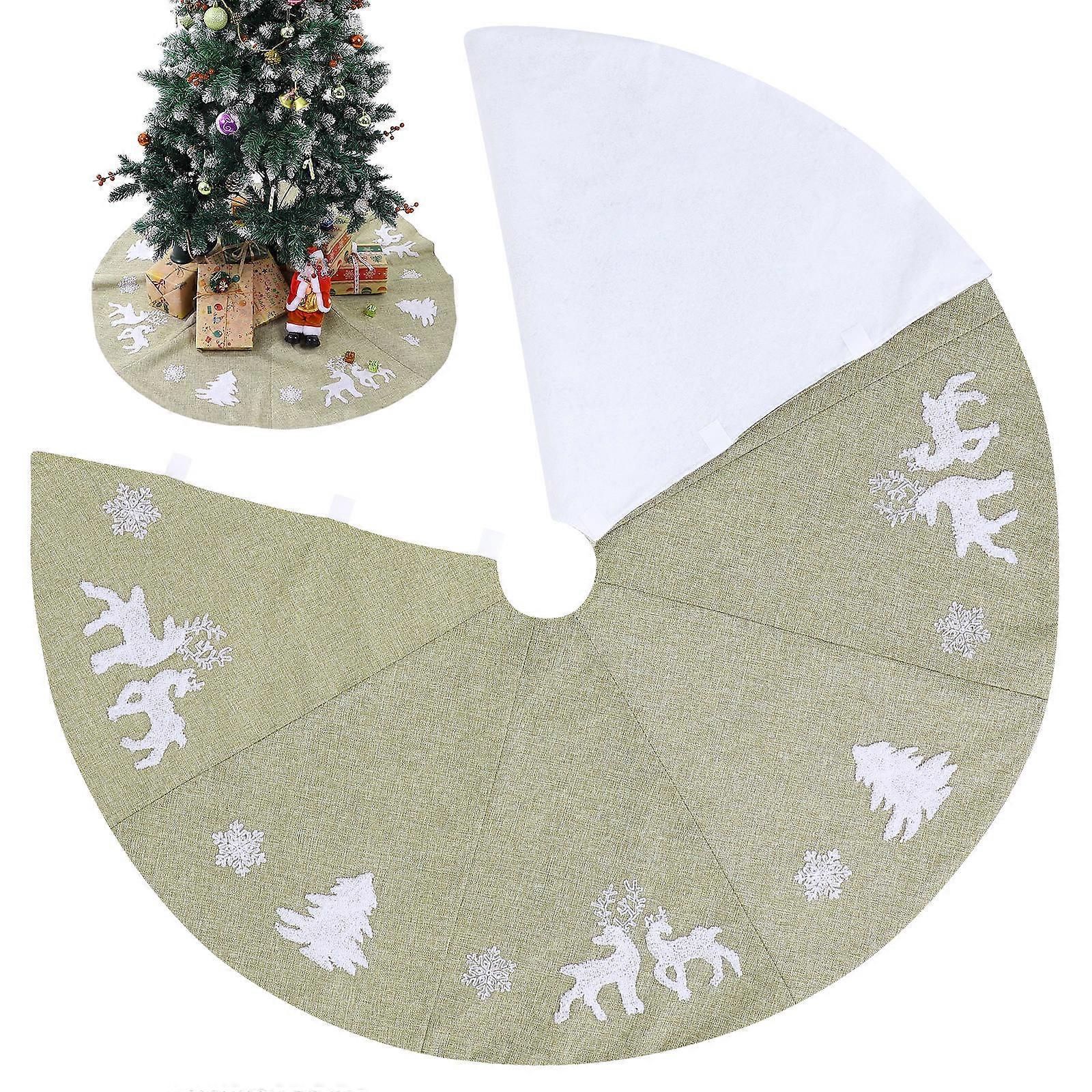 Fabric Tree Skirt Imitation Linen Embroidered Cloth Christmas Atmosphere Decorative 1Pcs