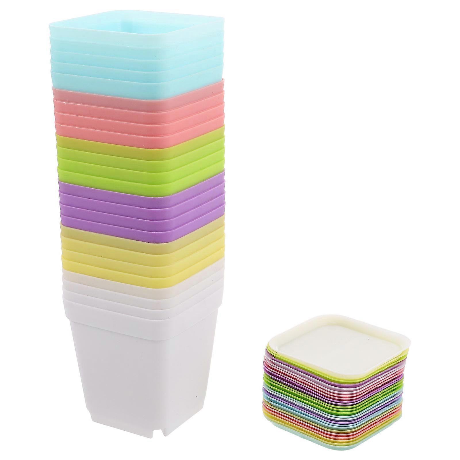 24pcs Small Rectangular Flower Pots with Saucers for Healthy Root Growth in Gardening