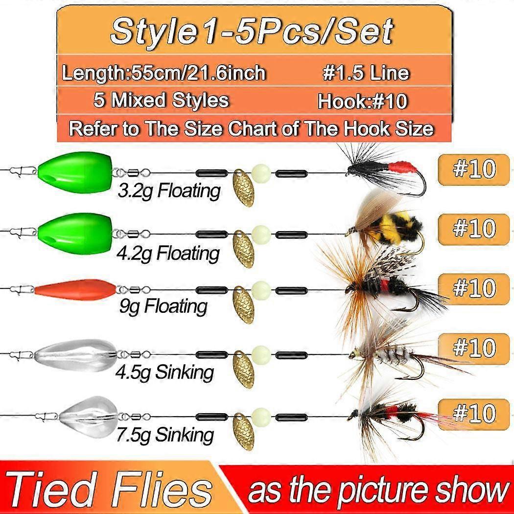 5Pcs Ready Tied Flies Set with Spinners Spoon/Thrower for Trout Fishing for Fly Fishing Normal Rod/Reel Fishing Lure Artificial Bait