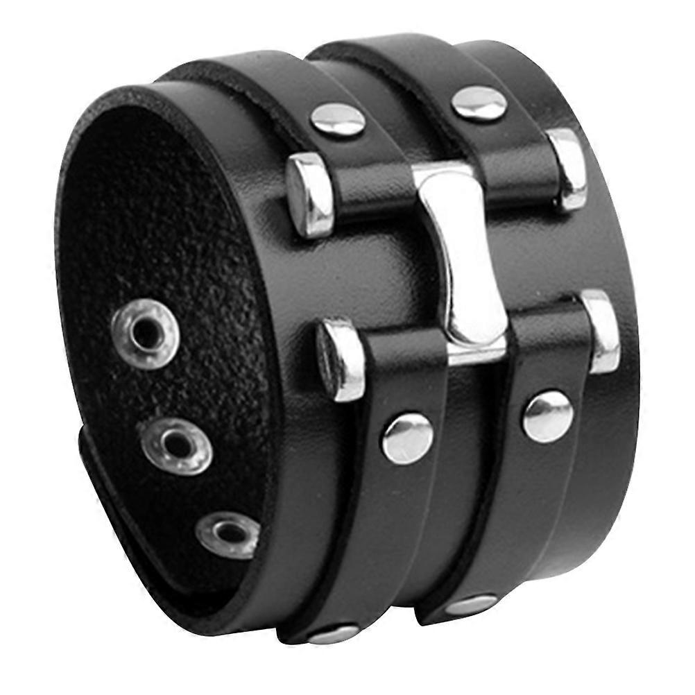 Punk Bracelets Men Cool Wristband Retro Style Wide Leather Metal Ergonomic Design 1Set