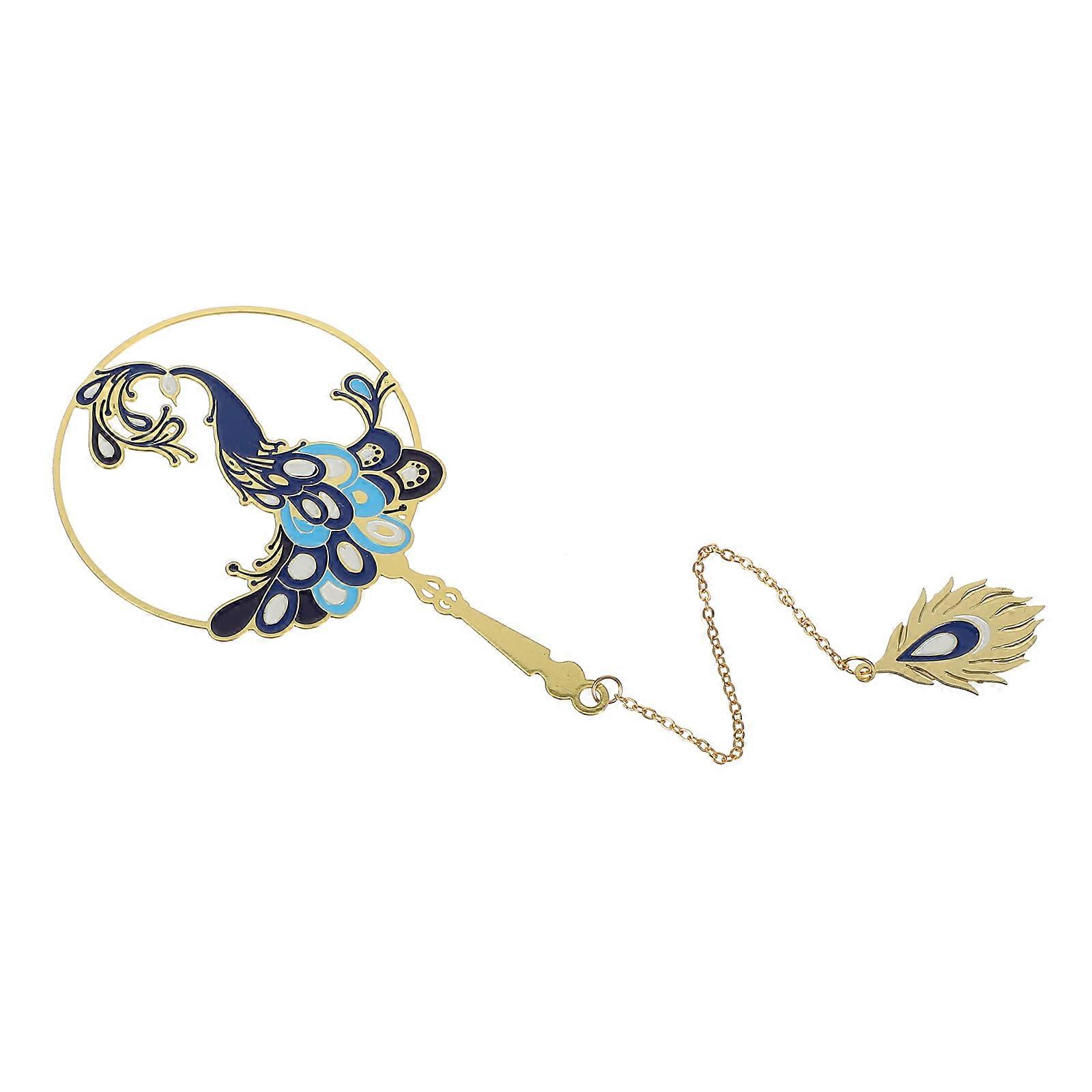 Chinese Style Metal Bookmark For Students Reading Studying Circular Fan Shape 1Pc