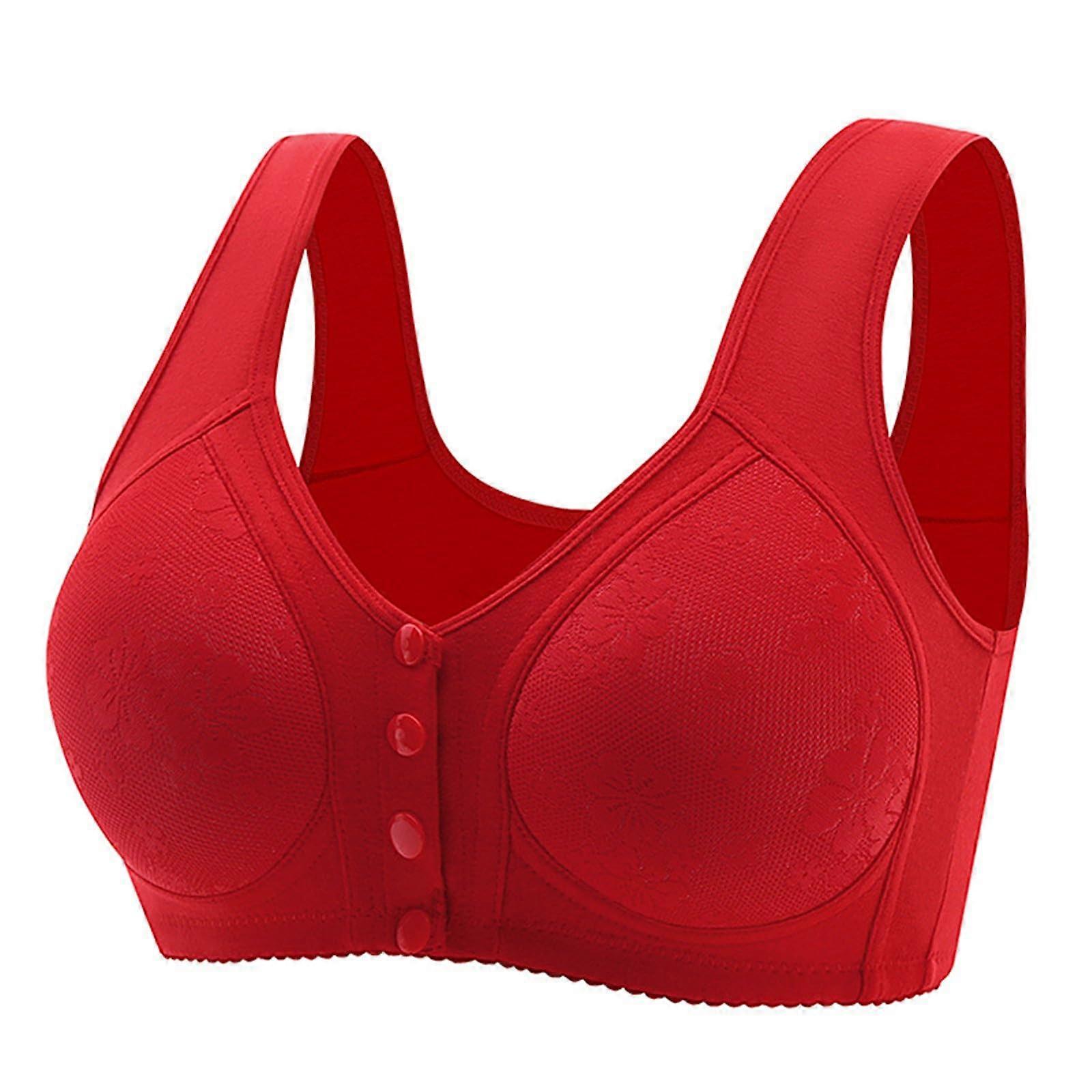 Damen Sexy Lace Bra with Front Button Closure, Shaping Cups, Adjustable Shoulder Straps, Large Size and Set Red L