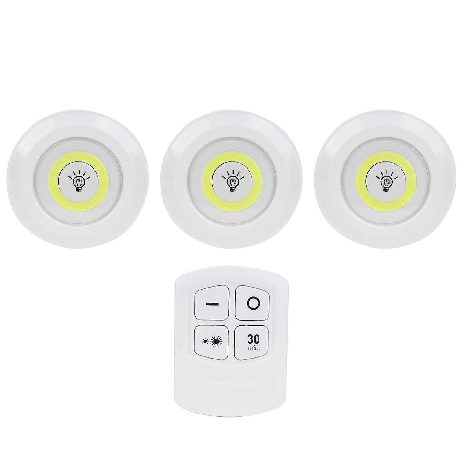 COB LED Night Light 3-Pack Lamps With Remote Control, Battery-Operated Wireless Puck Light, Timing and Dimming, Modern