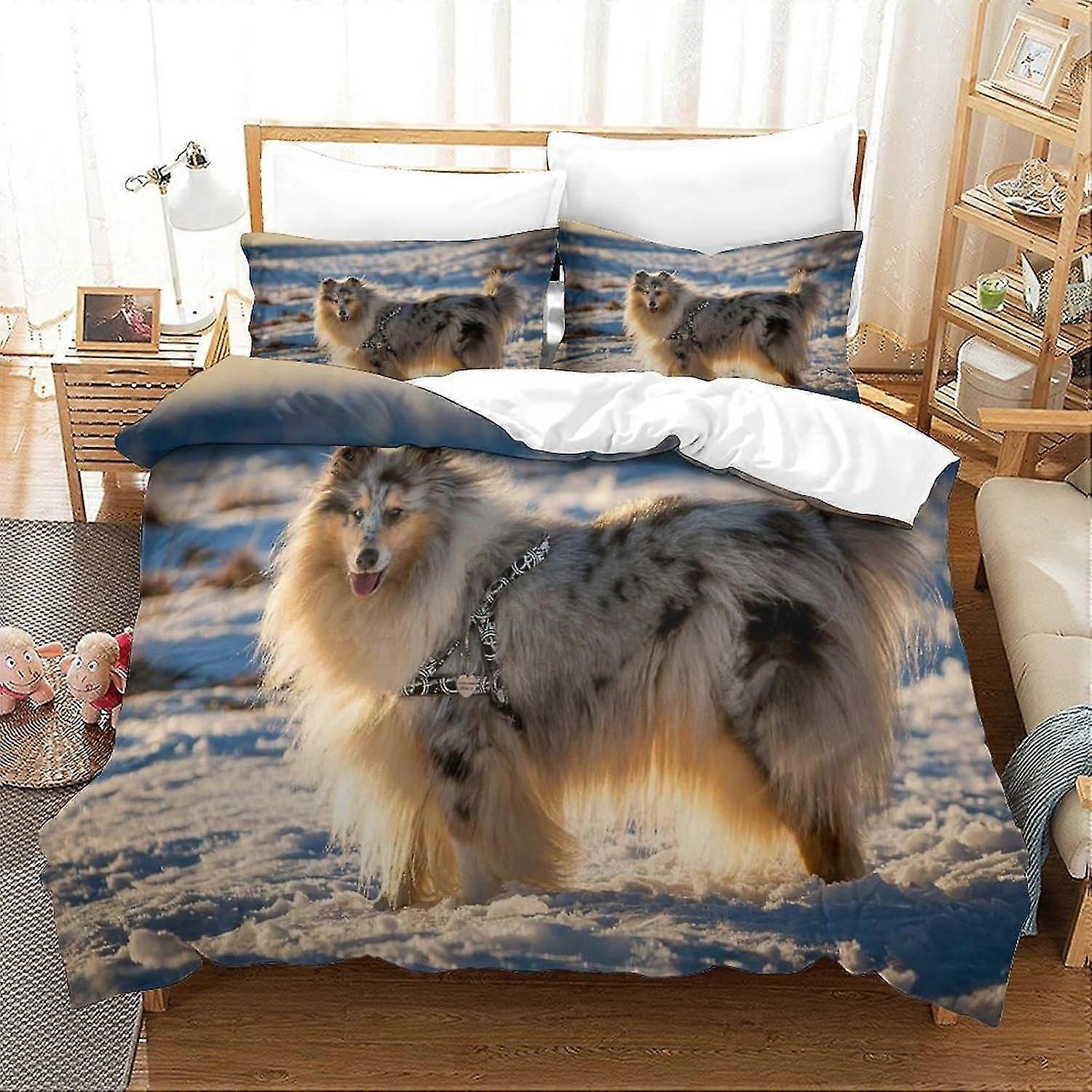 Double Size Bedding Set with Border Collie Print, Super Soft Hypoallergenic Microfiber Duvet Cover with Pillowcase
