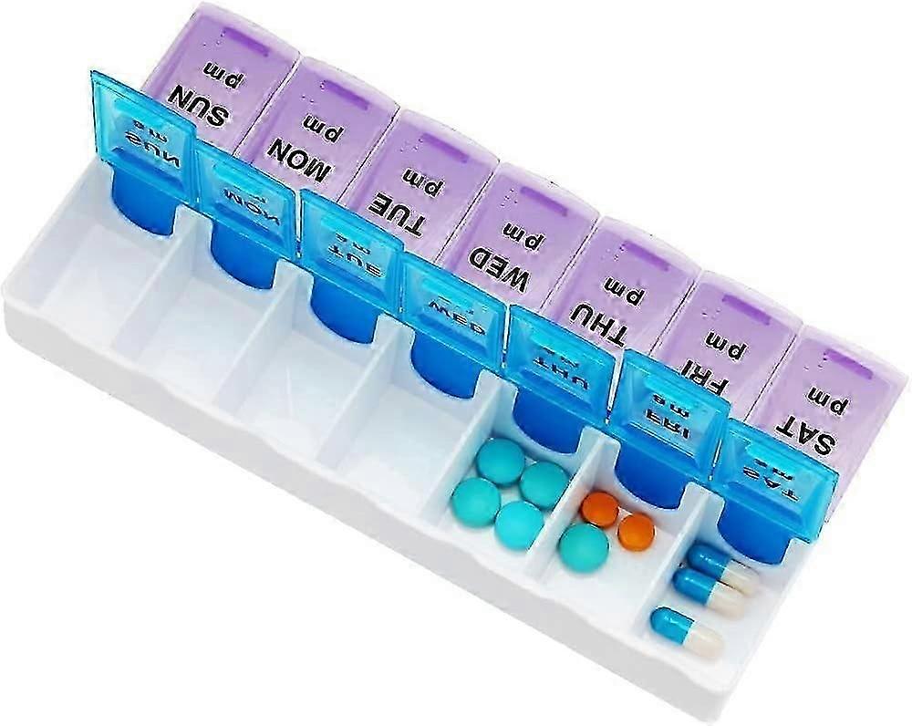 7-Day Pill Organizer with 14 Compartments - AM & PM Tablet Storage Box
